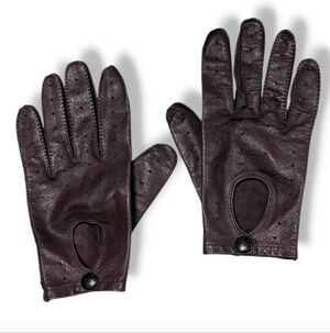 GRANDOE Dark Brown Perforated Leather Driving Gloves VINTAGE